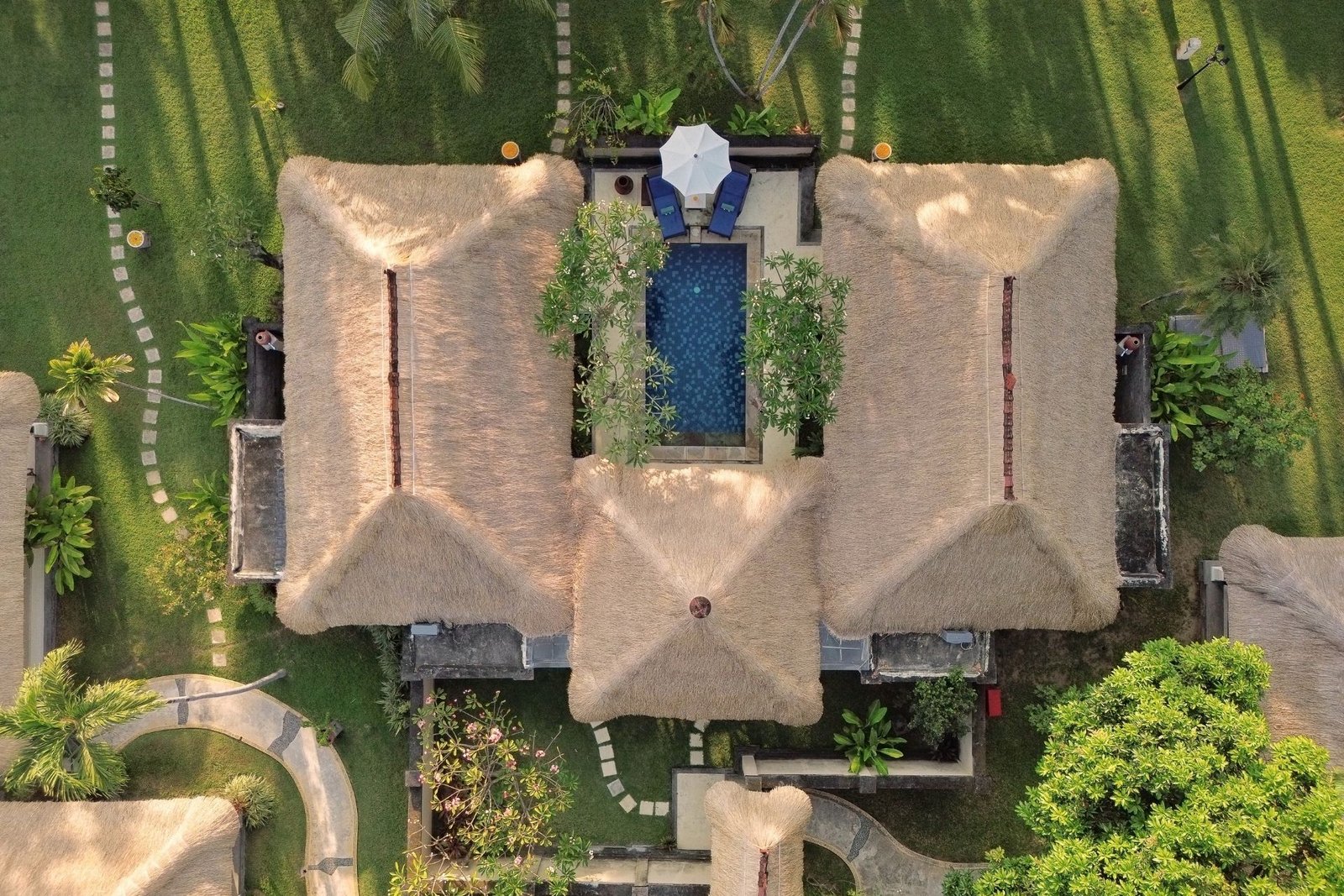 Private beachfront and built in traditional Balinese thatched roof architecture